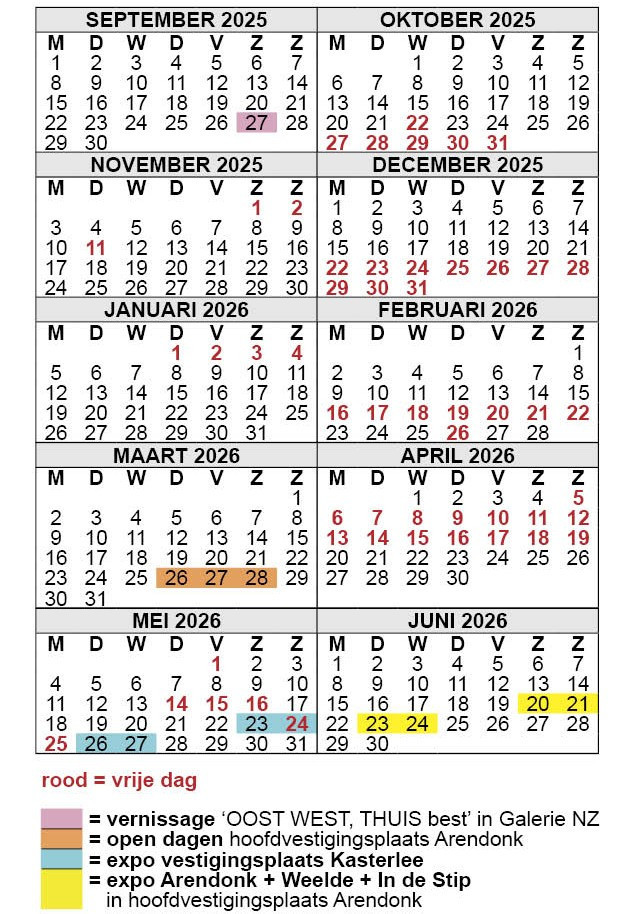 Academie Arendonk Deeltijds Kunstonderwijs DKO Beeldende en Audiovisuele Kunsten BAK kalendertje 2025-2026
