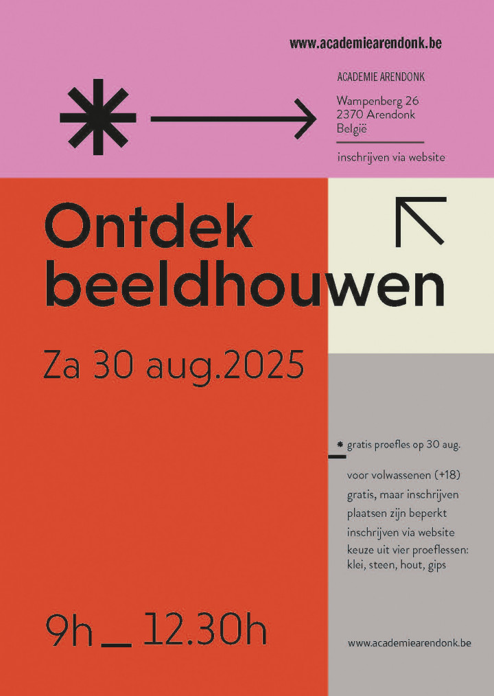 Academie Arendonk Deeltijds Kunstonderwijs DKO Beeldende en Audiovisuele Kunsten BAK vak Beeldhouwen en Ruimtelijke kunst gratis proefles zaterdag 30 augustus 2025